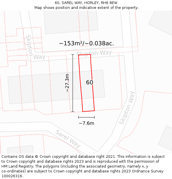 60, SAREL WAY, HORLEY, RH6 8EW: Plot and title map