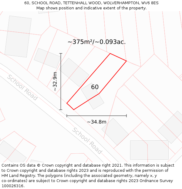 60, SCHOOL ROAD, TETTENHALL WOOD, WOLVERHAMPTON, WV6 8ES: Plot and title map