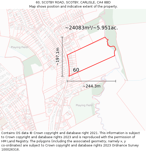 60, SCOTBY ROAD, SCOTBY, CARLISLE, CA4 8BD: Plot and title map