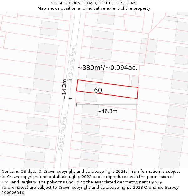 60, SELBOURNE ROAD, BENFLEET, SS7 4AL: Plot and title map