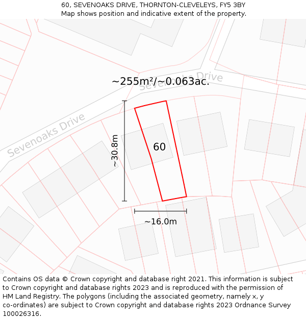 60, SEVENOAKS DRIVE, THORNTON-CLEVELEYS, FY5 3BY: Plot and title map