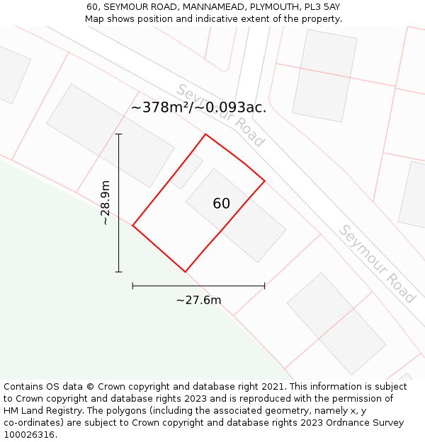 60, SEYMOUR ROAD, MANNAMEAD, PLYMOUTH, PL3 5AY: Plot and title map