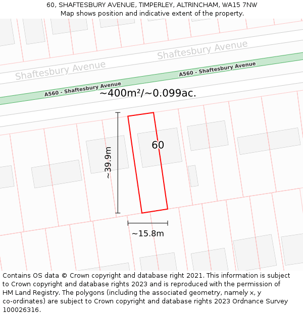 60, SHAFTESBURY AVENUE, TIMPERLEY, ALTRINCHAM, WA15 7NW: Plot and title map