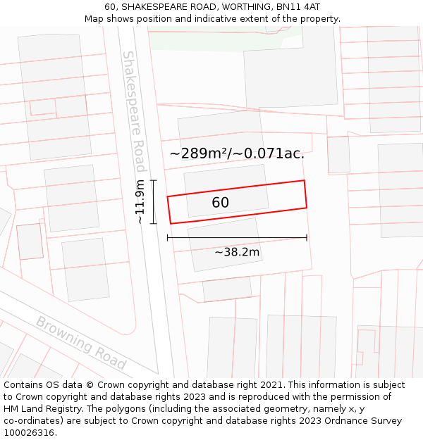 60, SHAKESPEARE ROAD, WORTHING, BN11 4AT: Plot and title map