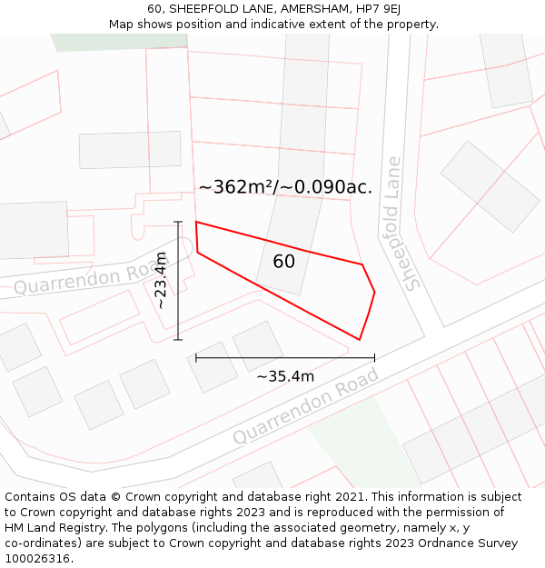 60, SHEEPFOLD LANE, AMERSHAM, HP7 9EJ: Plot and title map