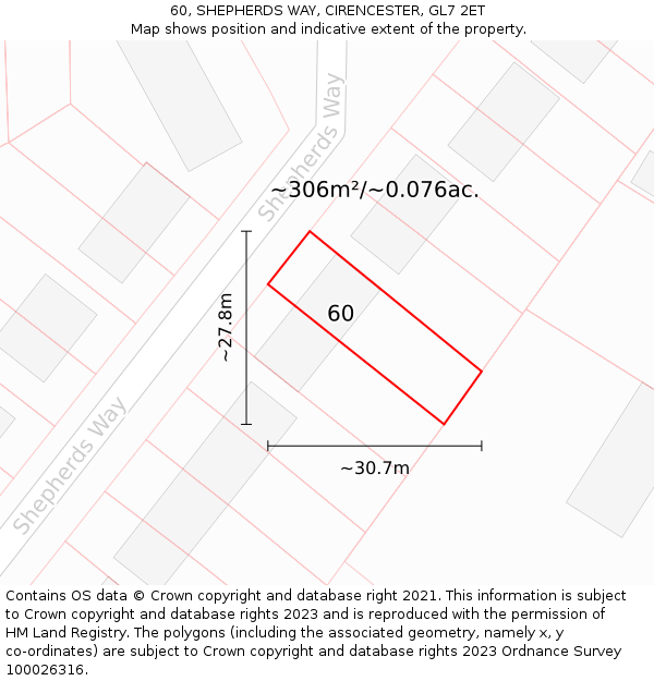 60, SHEPHERDS WAY, CIRENCESTER, GL7 2ET: Plot and title map