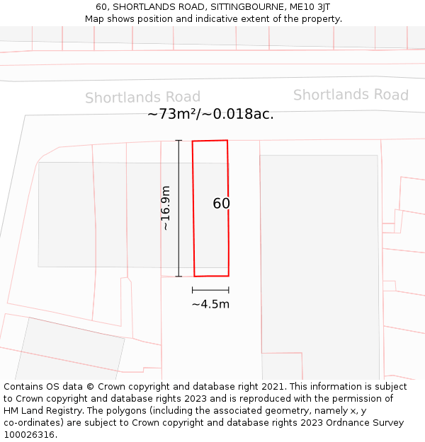 60, SHORTLANDS ROAD, SITTINGBOURNE, ME10 3JT: Plot and title map