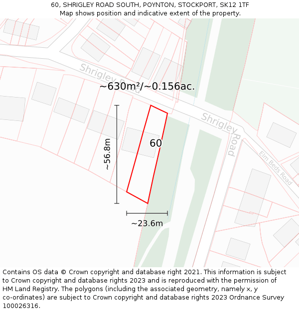 60, SHRIGLEY ROAD SOUTH, POYNTON, STOCKPORT, SK12 1TF: Plot and title map