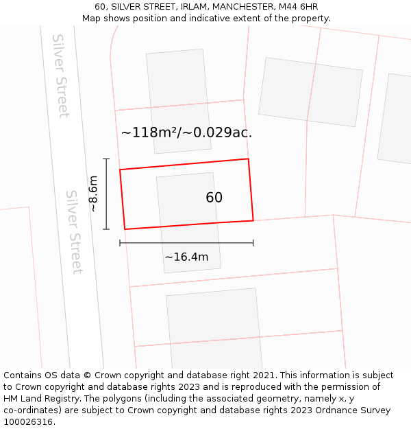 60, SILVER STREET, IRLAM, MANCHESTER, M44 6HR: Plot and title map