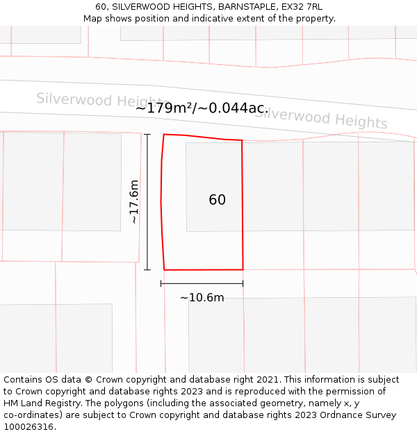 60, SILVERWOOD HEIGHTS, BARNSTAPLE, EX32 7RL: Plot and title map