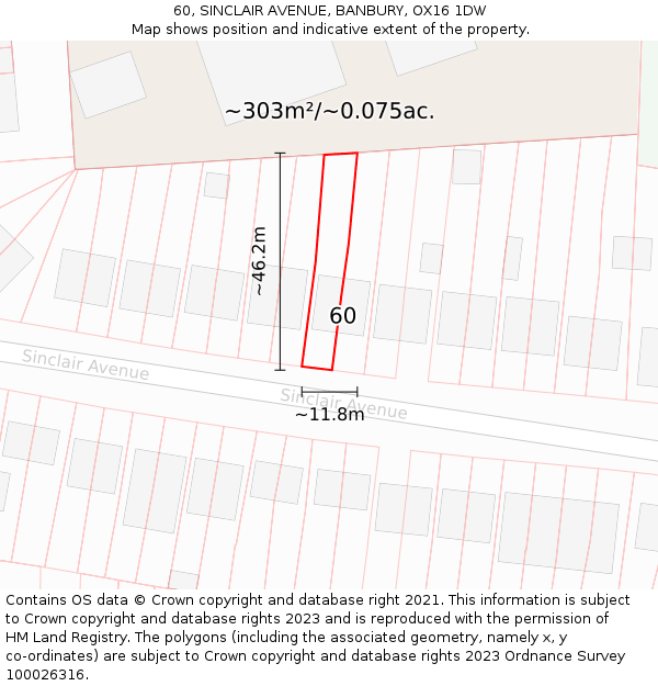 60, SINCLAIR AVENUE, BANBURY, OX16 1DW: Plot and title map