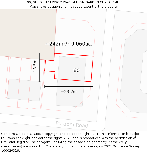 60, SIR JOHN NEWSOM WAY, WELWYN GARDEN CITY, AL7 4FL: Plot and title map