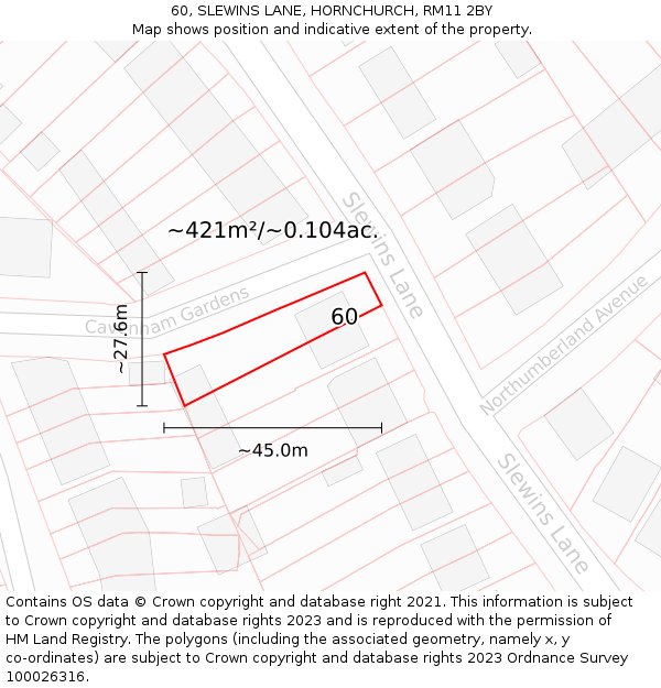 60, SLEWINS LANE, HORNCHURCH, RM11 2BY: Plot and title map