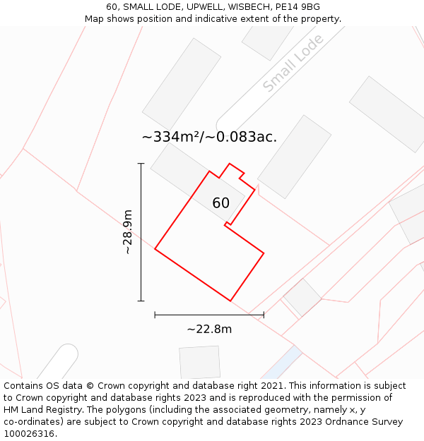 60, SMALL LODE, UPWELL, WISBECH, PE14 9BG: Plot and title map