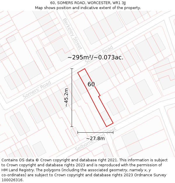 60, SOMERS ROAD, WORCESTER, WR1 3JJ: Plot and title map