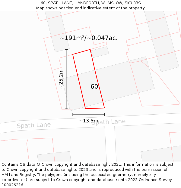 60, SPATH LANE, HANDFORTH, WILMSLOW, SK9 3RS: Plot and title map