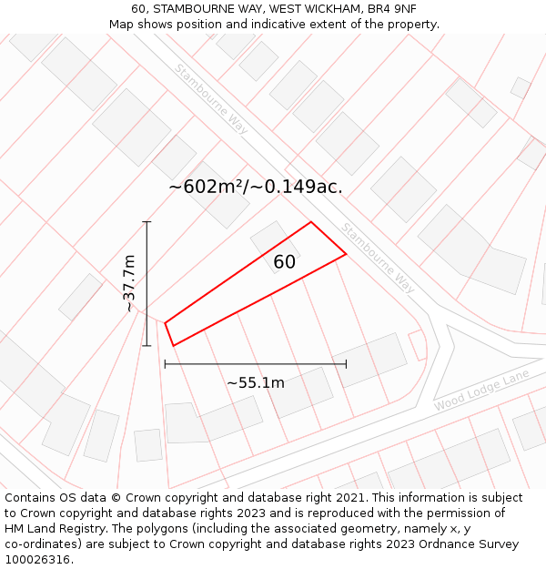 60, STAMBOURNE WAY, WEST WICKHAM, BR4 9NF: Plot and title map