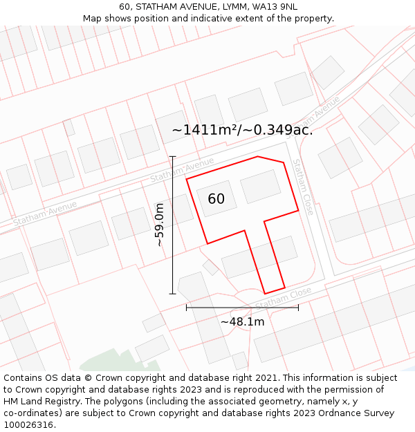 60, STATHAM AVENUE, LYMM, WA13 9NL: Plot and title map