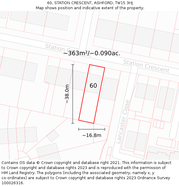 60, STATION CRESCENT, ASHFORD, TW15 3HJ: Plot and title map