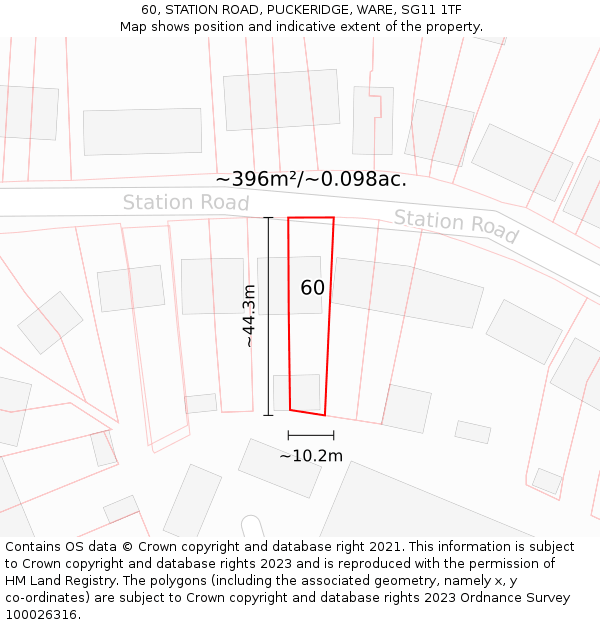 60, STATION ROAD, PUCKERIDGE, WARE, SG11 1TF: Plot and title map