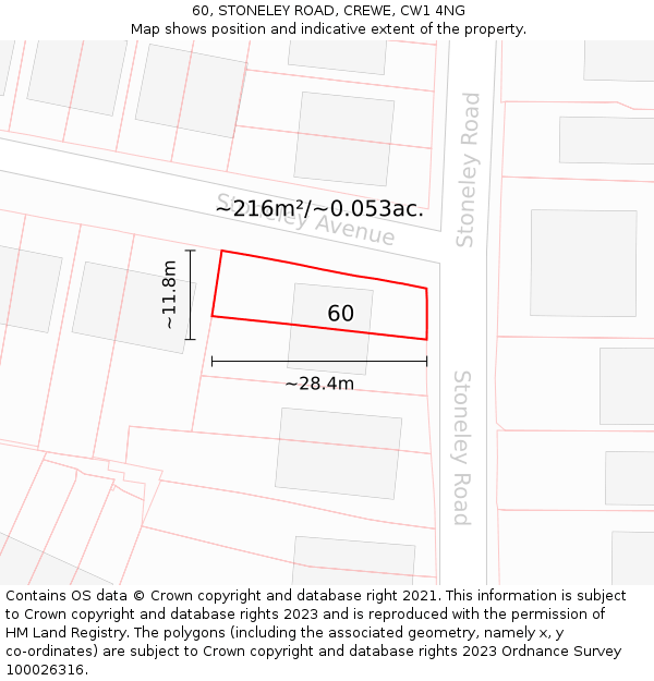 60, STONELEY ROAD, CREWE, CW1 4NG: Plot and title map