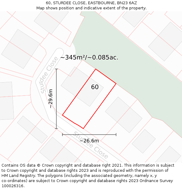60, STURDEE CLOSE, EASTBOURNE, BN23 6AZ: Plot and title map