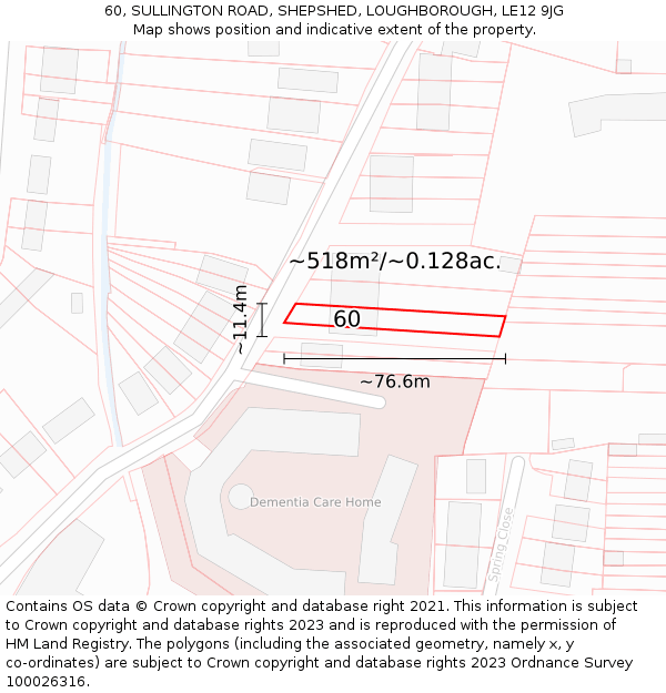 60, SULLINGTON ROAD, SHEPSHED, LOUGHBOROUGH, LE12 9JG: Plot and title map