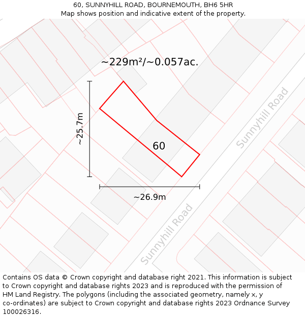 60, SUNNYHILL ROAD, BOURNEMOUTH, BH6 5HR: Plot and title map