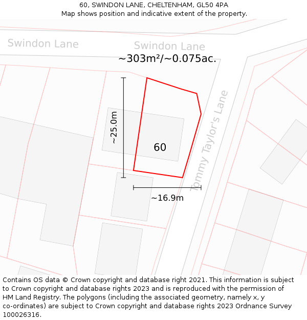 60, SWINDON LANE, CHELTENHAM, GL50 4PA: Plot and title map