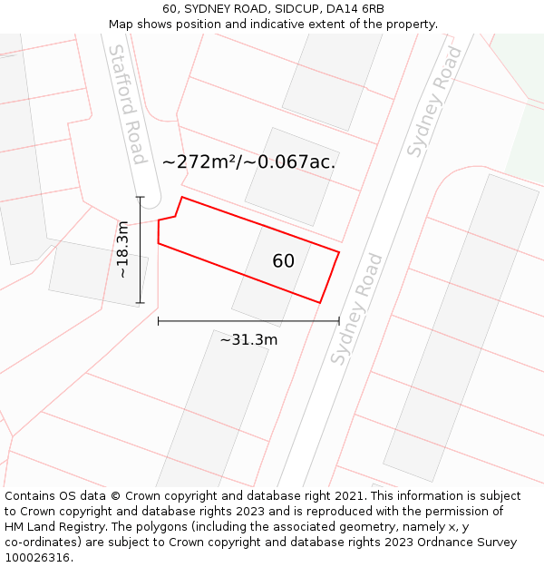 60, SYDNEY ROAD, SIDCUP, DA14 6RB: Plot and title map