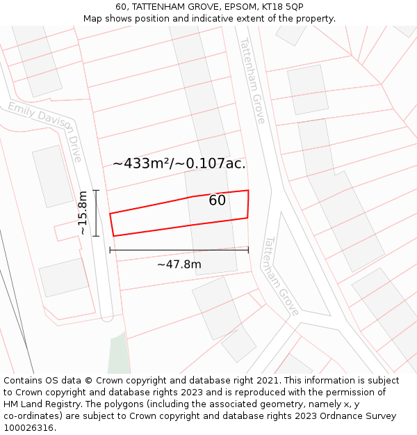 60, TATTENHAM GROVE, EPSOM, KT18 5QP: Plot and title map