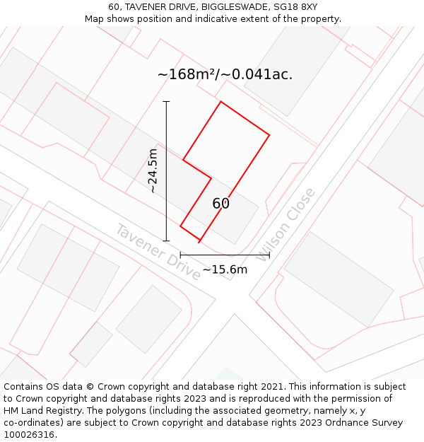 60, TAVENER DRIVE, BIGGLESWADE, SG18 8XY: Plot and title map