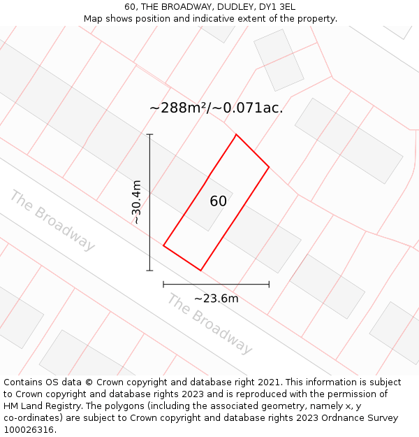 60, THE BROADWAY, DUDLEY, DY1 3EL: Plot and title map