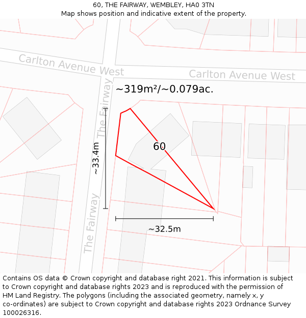 60, THE FAIRWAY, WEMBLEY, HA0 3TN: Plot and title map