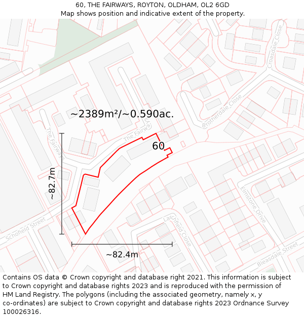 60, THE FAIRWAYS, ROYTON, OLDHAM, OL2 6GD: Plot and title map