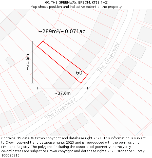 60, THE GREENWAY, EPSOM, KT18 7HZ: Plot and title map