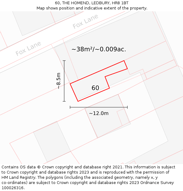 60, THE HOMEND, LEDBURY, HR8 1BT: Plot and title map