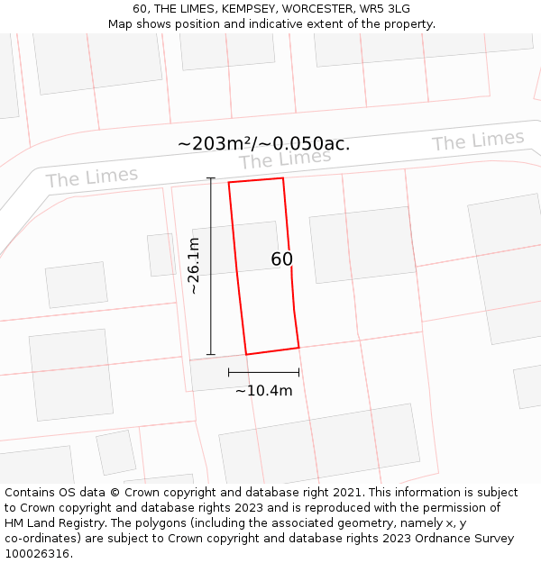 60, THE LIMES, KEMPSEY, WORCESTER, WR5 3LG: Plot and title map