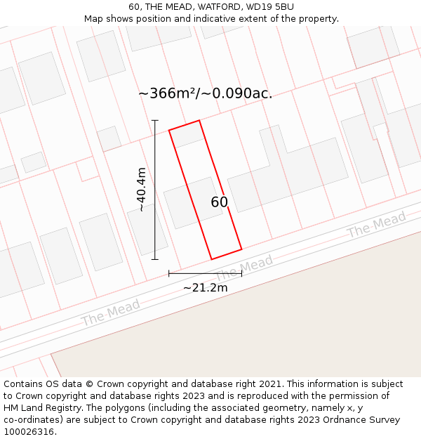 60, THE MEAD, WATFORD, WD19 5BU: Plot and title map