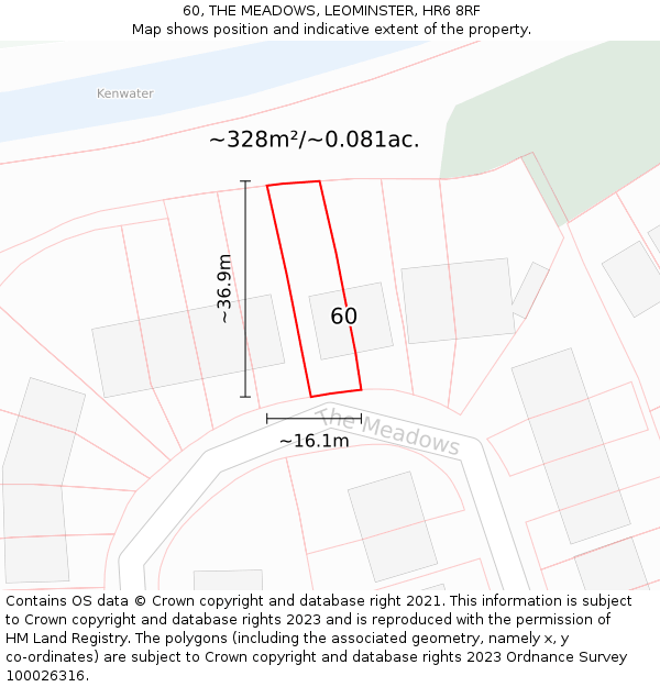 60, THE MEADOWS, LEOMINSTER, HR6 8RF: Plot and title map