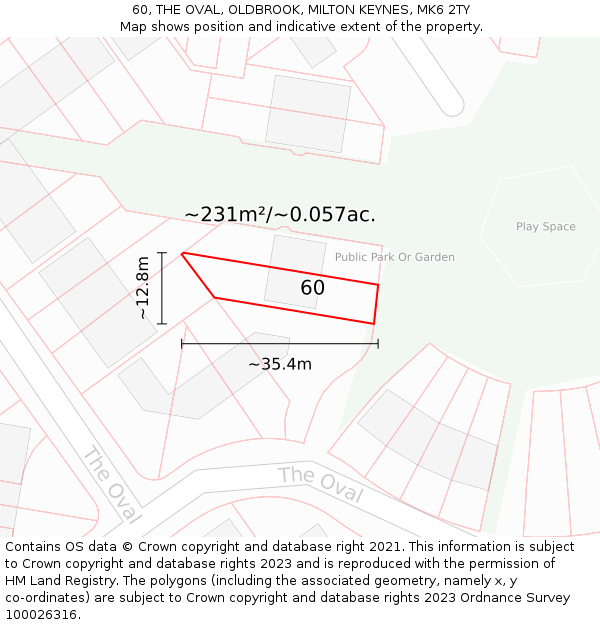 60, THE OVAL, OLDBROOK, MILTON KEYNES, MK6 2TY: Plot and title map