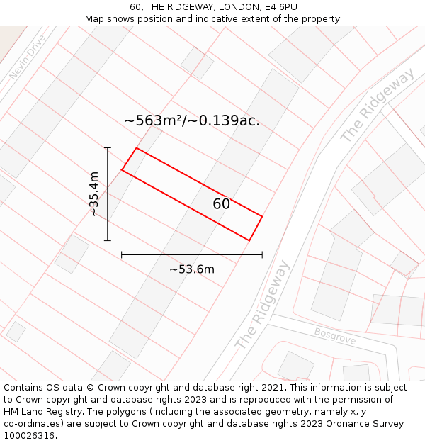 60, THE RIDGEWAY, LONDON, E4 6PU: Plot and title map