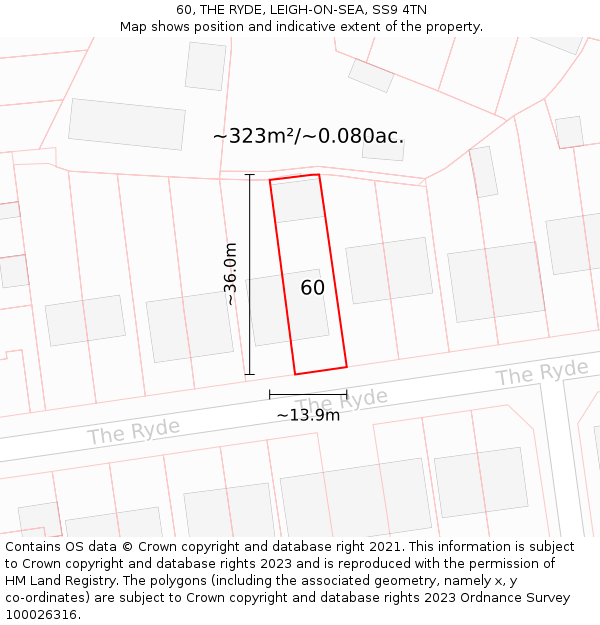 60, THE RYDE, LEIGH-ON-SEA, SS9 4TN: Plot and title map