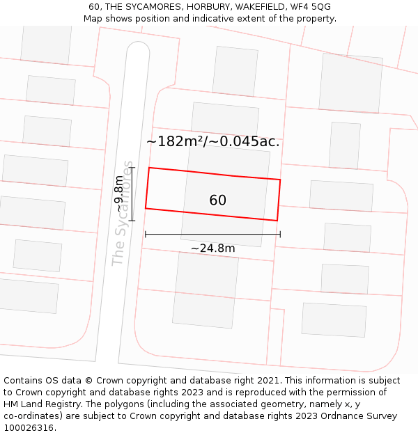 60, THE SYCAMORES, HORBURY, WAKEFIELD, WF4 5QG: Plot and title map