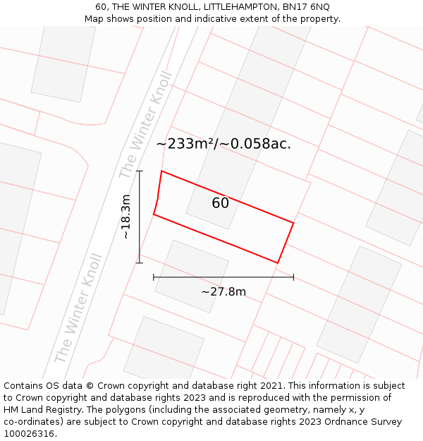 60, THE WINTER KNOLL, LITTLEHAMPTON, BN17 6NQ: Plot and title map