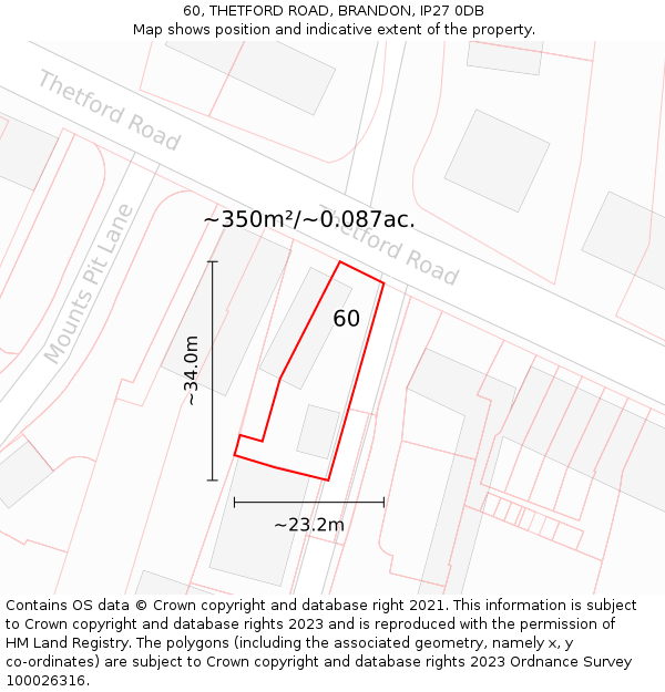 60, THETFORD ROAD, BRANDON, IP27 0DB: Plot and title map