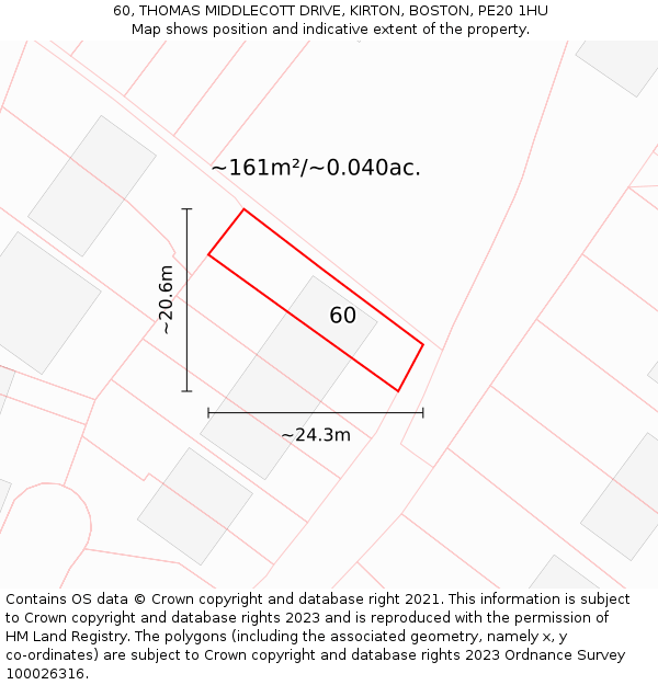 60, THOMAS MIDDLECOTT DRIVE, KIRTON, BOSTON, PE20 1HU: Plot and title map