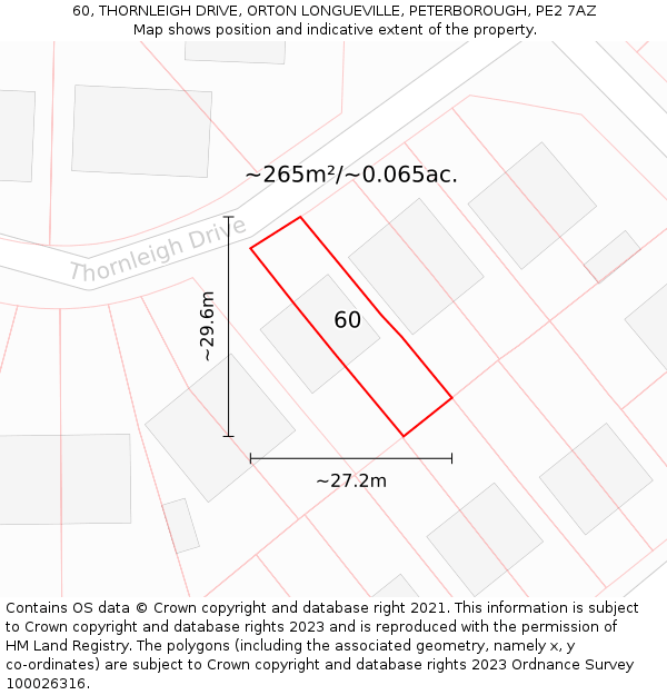 60, THORNLEIGH DRIVE, ORTON LONGUEVILLE, PETERBOROUGH, PE2 7AZ: Plot and title map