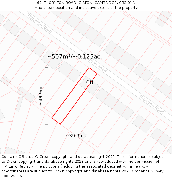 60, THORNTON ROAD, GIRTON, CAMBRIDGE, CB3 0NN: Plot and title map