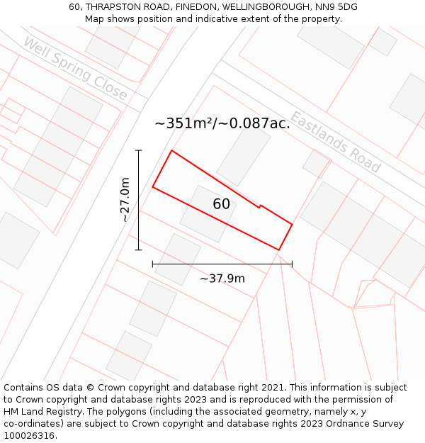 60, THRAPSTON ROAD, FINEDON, WELLINGBOROUGH, NN9 5DG: Plot and title map